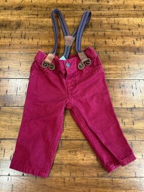 Carters Toddler Red Pants with Striped Suspenders